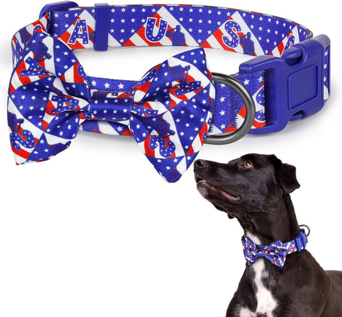 American Flag Dog Collar Ayaseen 4th of July Dog Collar, Adjustable Dog Bow Tie Collar, Independence Day Red White and Blue Dog Collar, Dog Collar...