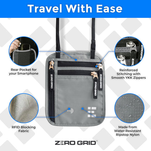 Neck Wallet for Travel & Passport Holder with RFID Blocking - Slim & Easy to Conceal Nylon Travel Pouch for men & women - Holds Phone, Cash, Cards...