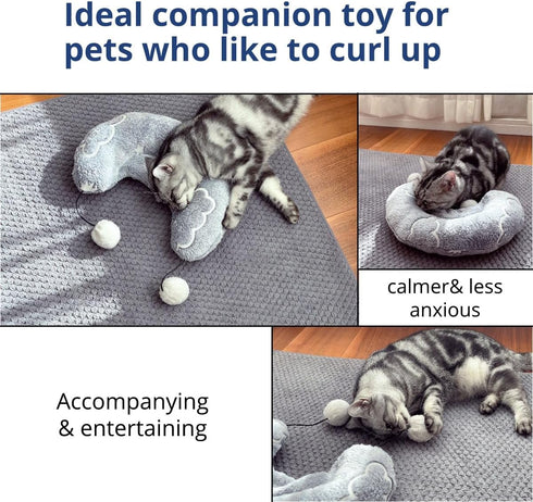 Happi N Pets Large Cat Pillow for Indoor Cats, Fluffy & Cozy Cat Calming Pillow with Two Toy Balls, Luminous Cat neck pillow, Half Donut for Joint...