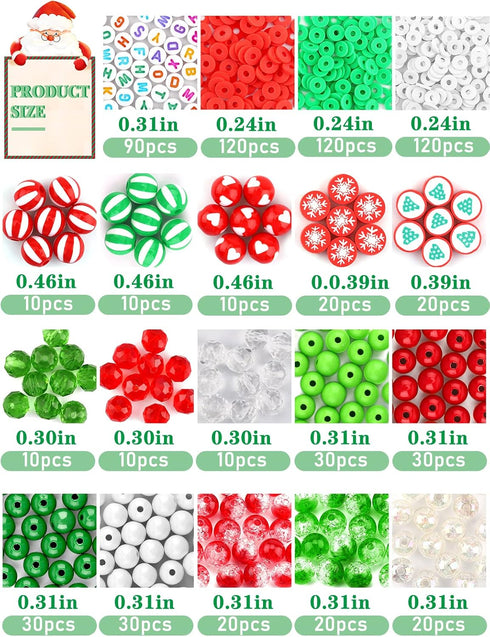 685PCS Christmas Beads Charms for Jewelry Making Kalolary Christmas Enamel Charm Acrylic Snowflake Loose Beads Christmas Tree Polymer Clay Beads X...