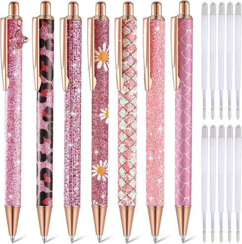 Sherr 7 Pcs Fancy Pens for Women Cute Pens Sparkly Glitter Pens with 10 Pcs Black Ink Refills Pretty Pen Gifts Journaling Pens for Girls Office Sc...