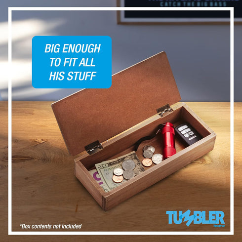 Tumbler Home Gone Fishing Wood Box - Rustic Wood Keepsake Box Holds Coins, Keys and Wallet - Father's Day Gift, Birthday or Christmas Gifts for Fi...