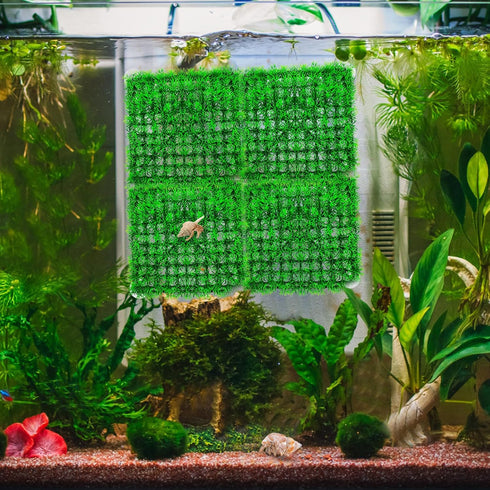 2PCS Hermit Crab Climbing Toys, 10 x 10 Inch Square Plastic Aquarium Grass Mat Decoration with 8 Suction Cups Hermit Crab Plants Lawn Supplies Her...