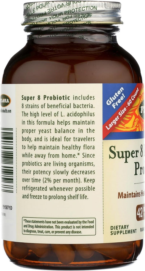 Flora - Super 8 Hi-Potency Probiotic - Daily Probiotic for Gut & Digestive Health - 42 Billion CFU - Contains Lactobacillus & Bifidobacterium Stra...