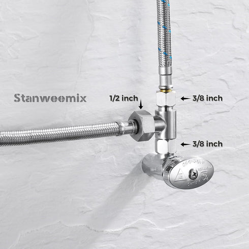 3/8 x 1/2 Adapter T Connector Valve, ADD-A-Tee Adapter 3 Way Valve 3/8 Tee Compression, Stainless Steel Splitting Water Supply T Pipe Fitting for ...