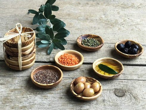 Tubibu Olive Wood Mini Bowls Set of 6 Handmade Bowls, Handcrafted Wooden Mini Bowls...
