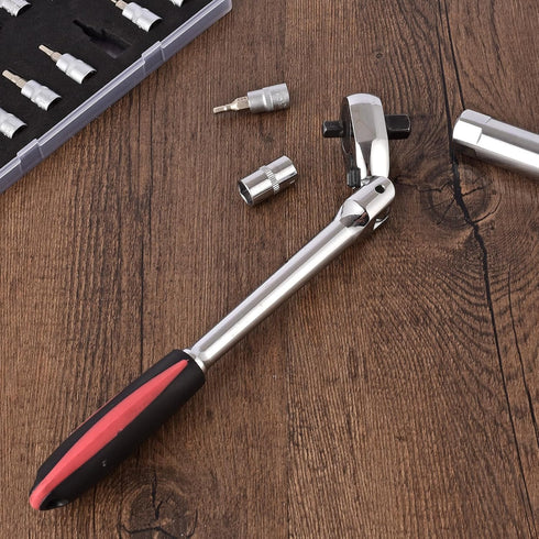 Dual 3/8 and 1/4 Drive Flex Head Ratchet, 72-Tooth 3/8 Ratchet Flex-Head Wrench with Quick-release and Reversible Switch (3/8 and 1/4 Flex-Head)...