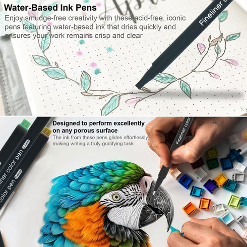 Fineliner Pens, Set of 24 Fineliners, 0.4 mm Tips Fine Point Markers, Assorted Art Pens, Water-Based Fine Tip Markers for Drawing, Sketching, Jour...