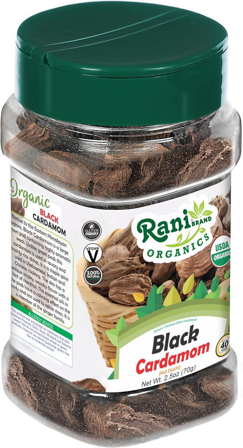 Rani Organic Black Cardamom Pods (Kali Elachi) Whole Indian Spice 2.5oz (70g) PET Jar ~ All Natural | Vegan | Gluten Friendly | NON-GMO | Indian O...