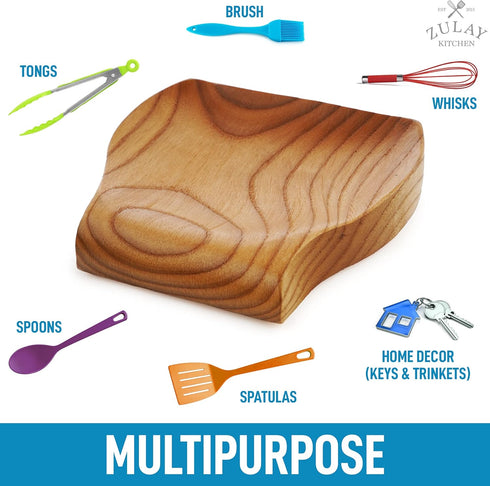 Zulay Kitchen Wood Spoon Rest – Non-Slip Wooden Spoon Holder for Stovetop & Counter – Heat-Resistant Utensil Rest for Spoons, Spatulas & Tongs – S...