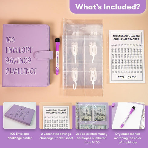 100 Envelopes Money Saving Challenge, Money Saving Binder with Cash Envelopes, Savings Challenges book with envelopes, Finance Books and Bill Orga...