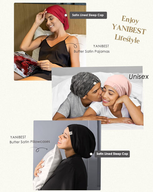 YANIBEST Silk Satin Bonnet Hair Wrap for Sleeping, Adjustable Slouchy Beanie for Women, Silk Lined for Curly Hair and Braids, Hot Pink...