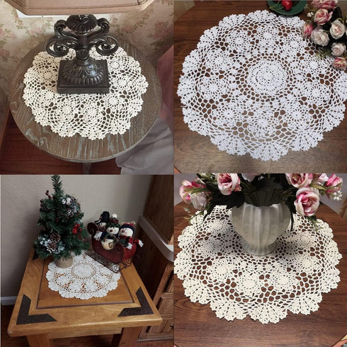 Damanni Beige Cotton Handmade Crochet Lace Tablecloth Doilies Table Overlay,Round,16 Inch,2PCS...