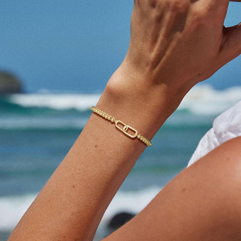 Gold Bracelets for Women 14K Gold Plated Beaded Bracelets Gold Stretch Bead Bracelet Handmade Ball Charm Bracelet Dainty Gold Jewelry Gifts for Wo...