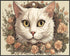 Posterizer 1 pcs- white cat sorrounded by flowers-Art for Animal Lovers-Floral Botanical Art- Gift for Men Women Entrepreneur Teens-Living Room Be...