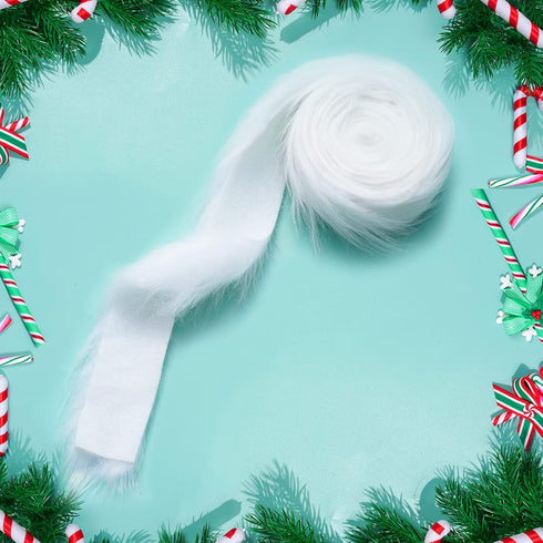 Faux Fox Fur Fabric Shaggy White 2 Inch x 6Yard Faux Fur Trim Ribbon Christmas Trimming Faux Fur Fabric Roll for Christmas Tree Decor or DIY Craft...
