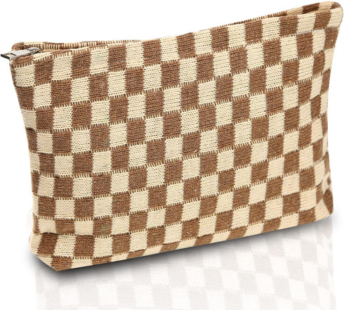 Cosmetic Bags for Women-Checkered Travel Cosmetic Bag Aesthetic Women Handbags Purses Makeup Brushes Organizer Storage Makeup Bag Pouch Pencil Cas...