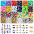 Acejoz Evil Eye Charms/Bracelet Making Kit with Glass Seed Clay Beads and Elastic String for Bracelets, Gold, 2702 Pieces...