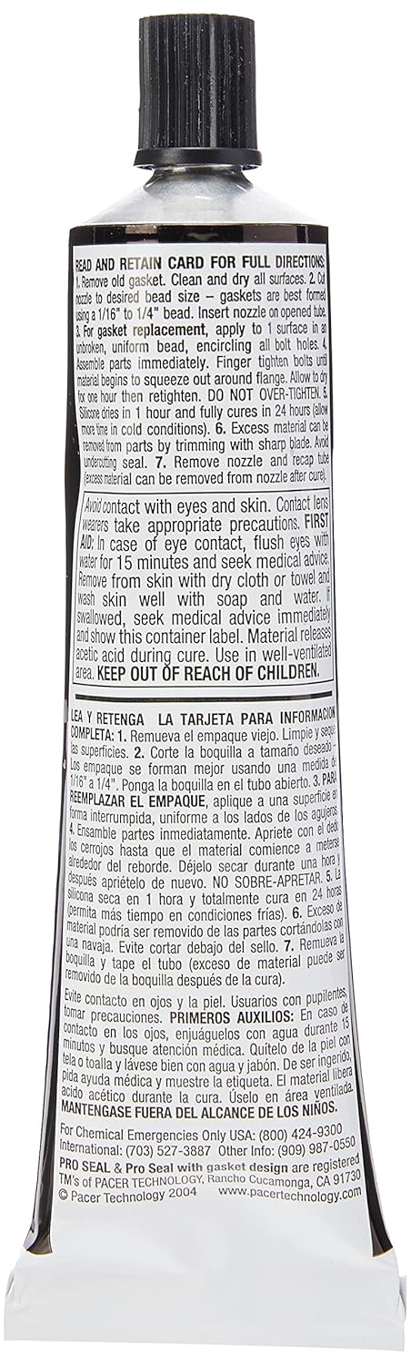 PRO SEAL RTV Silicone Sealant,3 oz Tube,Black (80046)...