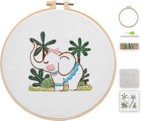 Ebherys Level 1 Embroidery Kits for beginners and adults, different animals pattern, 1set as a pack, inculde 1 hoop, instruction and enough thread...