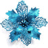 GL-Turelifes 12 Pieces 6.3’’ Glitter Christmas Flowers Lake Blue Poinsettia Artificial Flower Christmas Tree Flowers Wreath Tree Ornaments with 12...