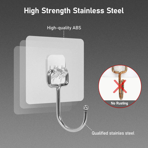 FACURY Large Adhesive Hooks 22Ib(Max), Waterproof and Rustproof Wall Hooks for Hanging Heavy Duty, Stainless Steel Towel and Coats Hooks to use In...