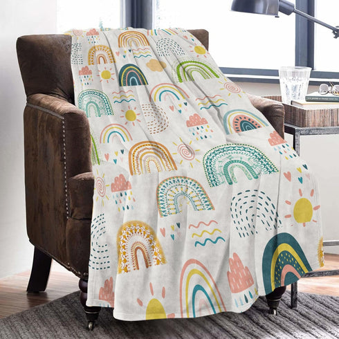 Boho Rainbow Throw Blanket for Girls, Rainbow Blanket Throw Baby Girl Crib, Soft Cozy Flannel Rainbow Blanket Kids, Fluffy Fleece Bohemian Rainbow...