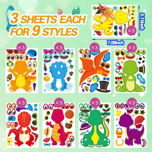 27 Pieces Make Your Own Dinosaur Stickers Make A Face Stickers for Kids Toddlers with Dinosaur System DIY Craft Stickers Kids Party Favor Supplies...