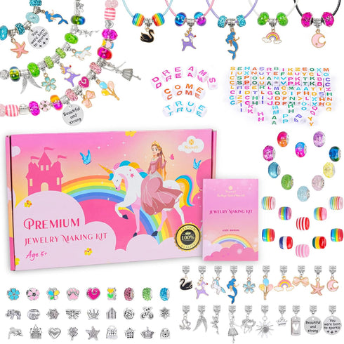 Nouvati Charm Bracelet Making Kit for Girls 5+ in Neat Jewelry Organizer Box – 275 Crystal Beads, Letter Beads, Bracelet Charms, Elastic Strings, ...
