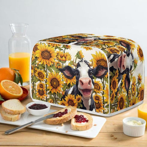Sunflower Cow Printed Toaster Cover for 4 Slice Bread Maker, Anti Fingerprint Oven Dust Protector, Small Kitchen Appliance...