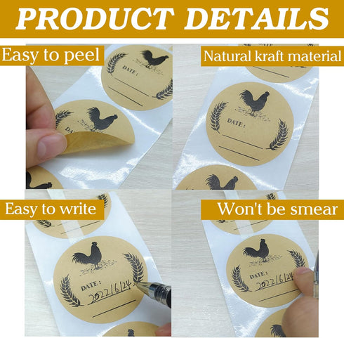 500pcs Farm Chicken Egg Labels Chicken Canning Sticker 2 inch Round Natural Brown Kraft Washed Egg Carton Labels for Kitchen Mason Jar, Farmer, Cr...