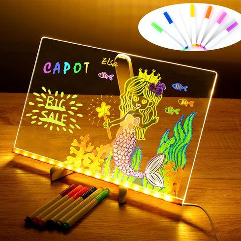 Led Note Board with Colors, Glowing Acrylic Dry Erase Board with Light, Light up Dry Erase Board Memo Message Board Note Glass Led Board (11.8 * 7...