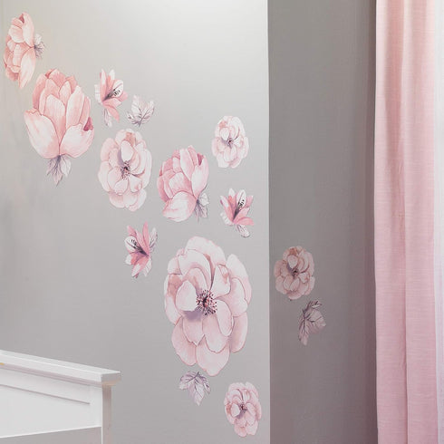 Lambs & Ivy Signature Botanical Baby Pink/Gray Watercolor Floral Wall Decals...