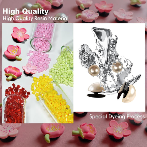 24Pcs Charms Set for Bogg Bag, Bling Pearl, Rose,Daisy,Flower, Peach Blossoms, Heart Accessories for Women, Rich Personalized Decoration Kit for B...