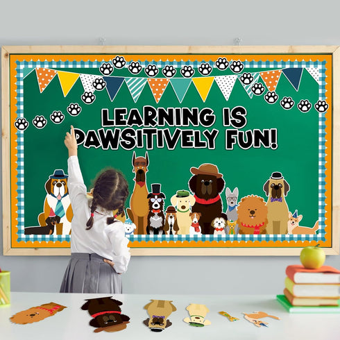 75 PCS Pet Classroom Bulletin Board Decorations Puppy Bulletin Board Decorations Cute Dog Paw Cutouts Learning is Pawsitively Fun Bulletin Board S...