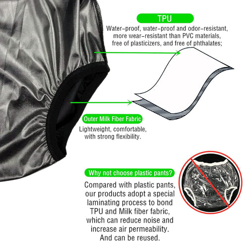 AQX Adult Cloth Diaper Cover for Incontinence, Active Waterproof Leakproof Latex Pants, Noiseless Reusable Washable Pull Up Plastic Pants (No Cott...