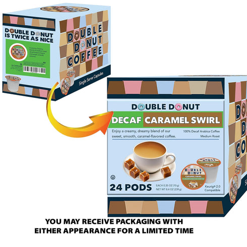 Caramel Swirl Medium Roast Decaf Flavored Coffee Pods for Keurig K Cups Makers from Double Donut, 24 Capsules...