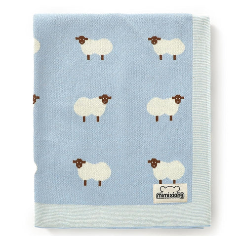mimixiong Baby Blanket Knit 100% Cotton Toddler Blankets for Boys and Girls with Cute Sheep Size 30 x 40 inches Blue...