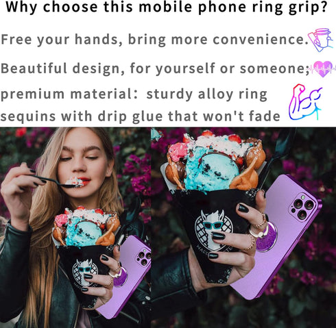 Bling Glitter Phone Grip, Round Cell Phone Ring Holder Stand Purple for Women Girls, Compatible with Smartphone, Tablet, E-Reader, Etc (PU)......