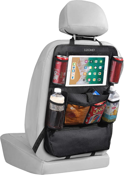 LUCMO Car Backseat Organizer with Touch Screen Tablet Holder,9 Storage Pockets Car Storage Organizer,Car Seat Back Protectors Kick Mats Travel Acc...