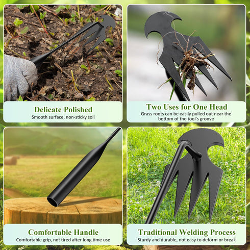 Weeding Artifact Uprooting Weeding Tool, Manganese Steel Forged Weed Puller 4 Teeth Dual Purpose Weeder, Multifunctional Hand Weeder Tool, for Eas...