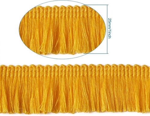 MegaPet Yellow Polyester Fringe Tassel Lace Trim 1 Inch x 82 Feet Chainette Fringe Fibre Trim for Sewing Quilting Clothes Accessories Lampshade Cu...