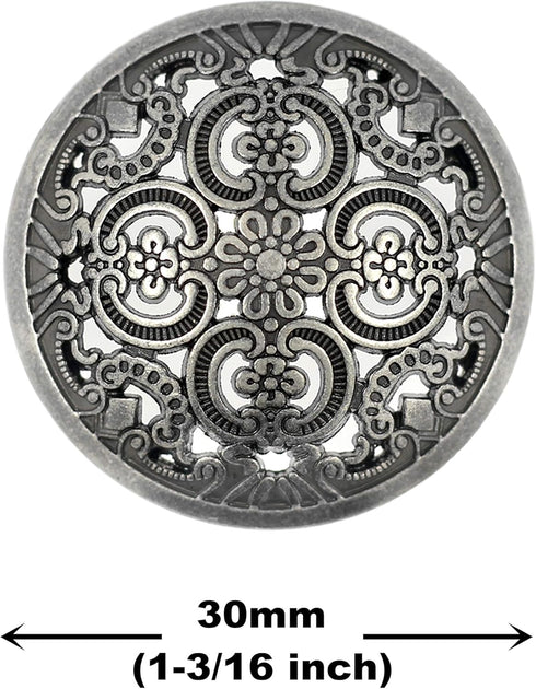 Bezelry 8 Pieces Flowery Engraving Openwork Domed Gray Silver Metal Shank Buttons. 30mm (1-3/16 inch)...