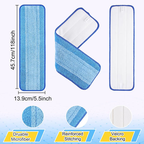6 Pack Microfiber Spray Mop Replacement Heads for Wet/Dry Mops Reusable Replacement Refills Fits for Bona Floor Care System (Blue-White)...