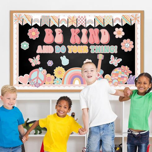 Boho Classroom Bulletin Board Decoration Groovy Be Kind and Do Your Thing Classroom Decoration Retro Boho Rainbow Cutouts for Kindergarten School ...
