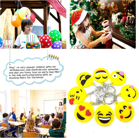 64 Pack Mini Emoticon Keychain Plush(16 expressions), Cute Keychain, Party Favors for Kids, Keychains, Valentine's Day Gifts/ Birthday Party Suppl...