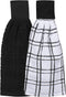 Ritz Premium 100% Cotton Solid and Multi Check Kitchen Tie Towel, Absorbent, Super Soft, and Fast Drying Hang Towel, Set of Two, Black...