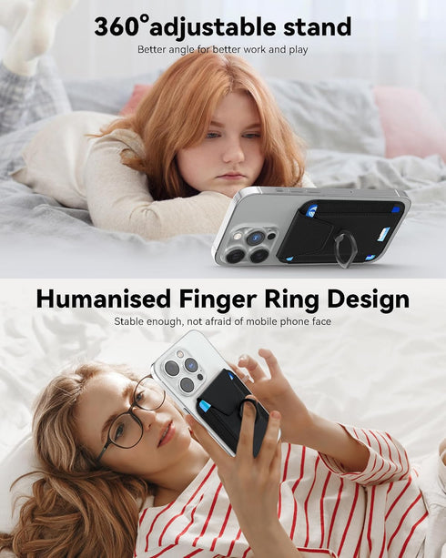 3-in-1 Magnetic Wallet with Phone Ring Stand, Compatible with Mag-Safe Wallet, Magnetic Privacy Flap, Phone Wallet with Phone Ring for iPhone 15/1...