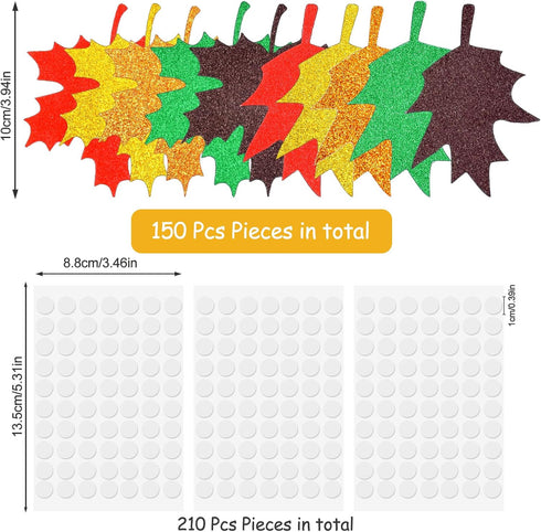 150PCS Fall Maple Leaves Cutouts with 210PCS Glue Points,Multicolor Glitter Paper Cardboard Maple Leaf Paper Cutting Autumn Maple Leaf Confetti fo...