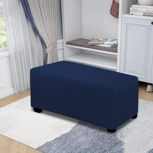 Easy-Going Stretch Ottoman Cover Folding Storage Stool Furniture Protector Soft Rectangle slipcover with Elastic Bottom(Ottoman Large,Navy)...